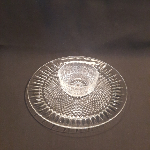 Durand International Luminarc Diamant 2-Piece Glass Snack Set Platter Bowl - Picture 2 of 11